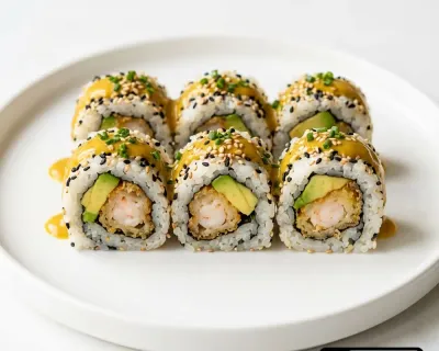 California Crevette tempura avocat sauce curry sesame